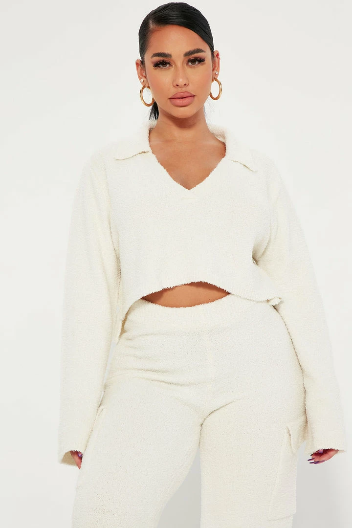Fashion Nova Let's Get Cozy Pant Set - Cream