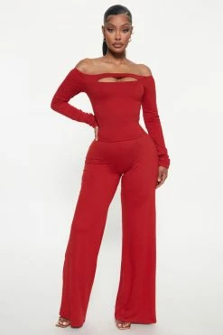 Fashion Nova Wide Leg Sets Weekend Lounging Pant Set - Marsala