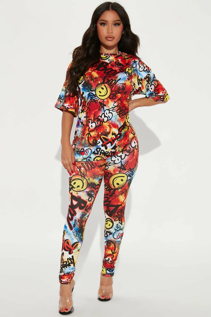 Fashion Nova Spread Happiness Legging Set - Red/combo Legging Sets