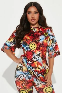 Fashion Nova Spread Happiness Legging Set - Red/combo Legging Sets