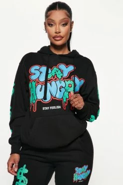 Fashion Nova Stay Hungry Graphic Hoodie - Black Matching Separates