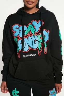 Fashion Nova Stay Hungry Graphic Hoodie - Black Matching Separates