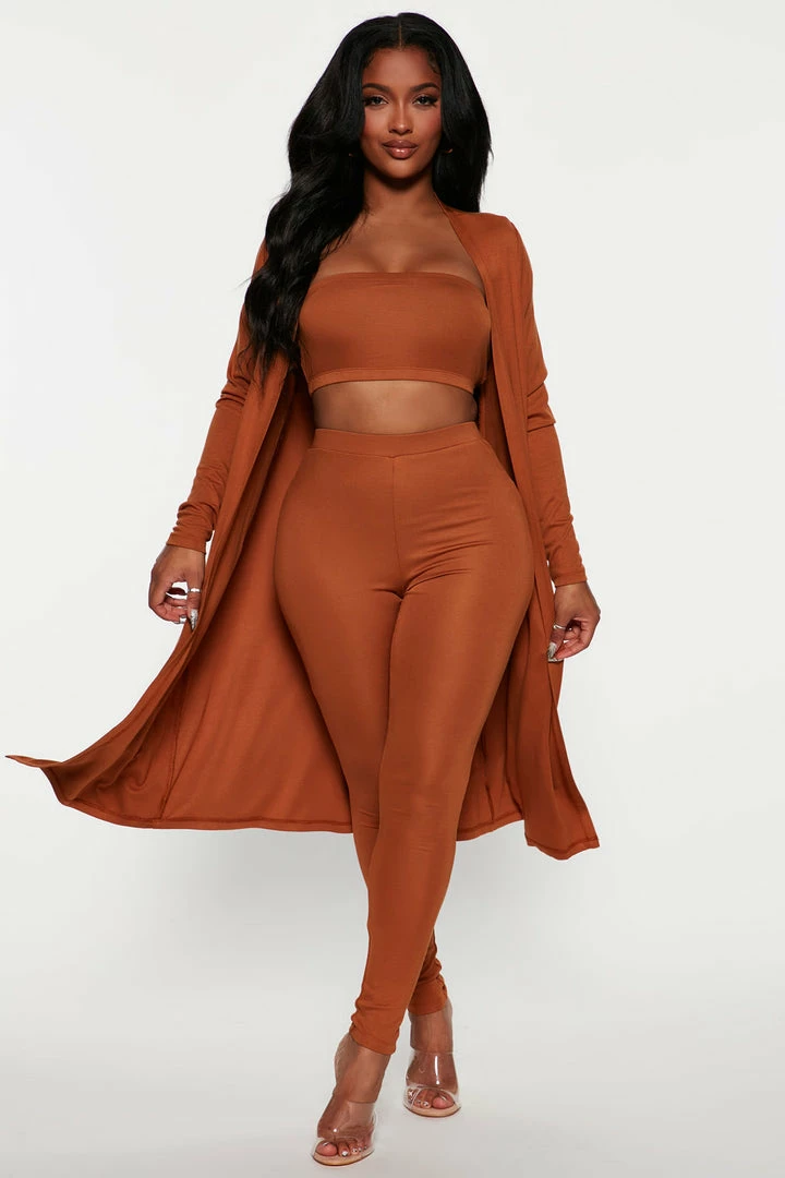 Fashion Nova Legging Sets Weekend Chic 3 Piece Legging Set - Camel