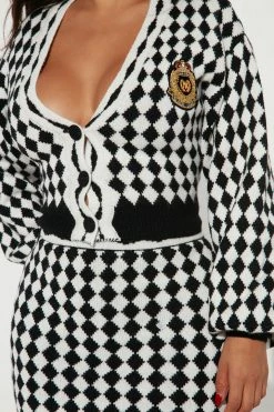 Fashion Nova Gossip Time Sweater Skirt Set - Black/White