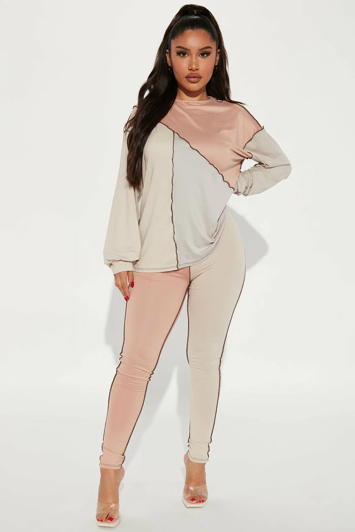 Fashion Nova Legging Sets No Drama Colorblock Legging Set - Taupe/combo