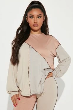 Fashion Nova Legging Sets No Drama Colorblock Legging Set - Taupe/combo