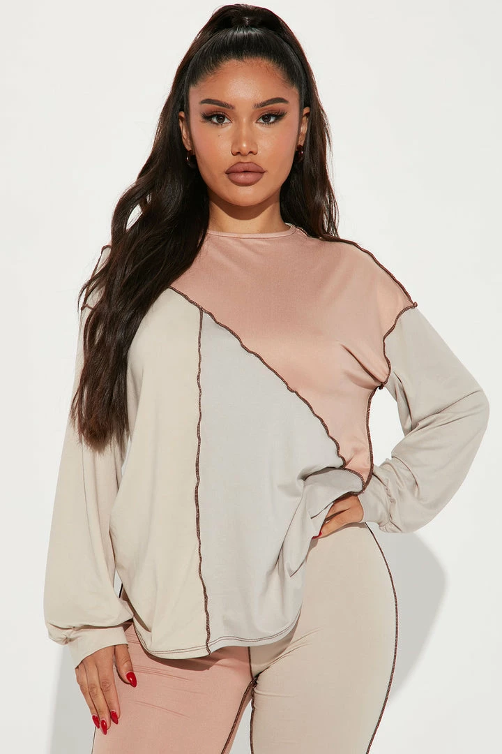 Fashion Nova Legging Sets No Drama Colorblock Legging Set - Taupe/combo