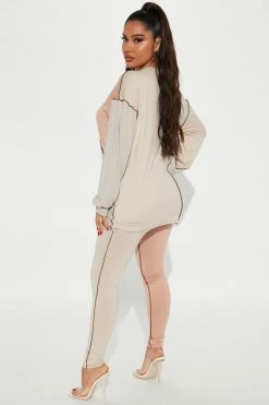 Fashion Nova Legging Sets No Drama Colorblock Legging Set - Taupe/combo