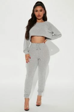 Fashion Nova Sweater Sets She's The Cozy Girl Pant Set - Grey