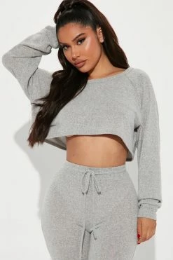 Fashion Nova Sweater Sets She's The Cozy Girl Pant Set - Grey