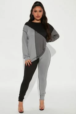 Fashion Nova Legging Sets No Drama Colorblock Legging Set - Grey/combo