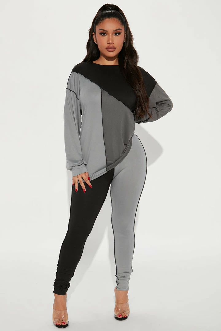 Fashion Nova Legging Sets No Drama Colorblock Legging Set - Grey/combo