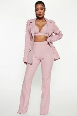 Fashion Nova Wide Leg Sets Pamela Pearl 3 Piece Blazer Pant Set - Blush