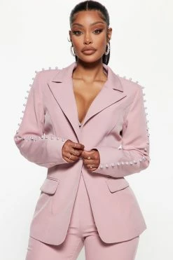 Fashion Nova Wide Leg Sets Pamela Pearl 3 Piece Blazer Pant Set - Blush