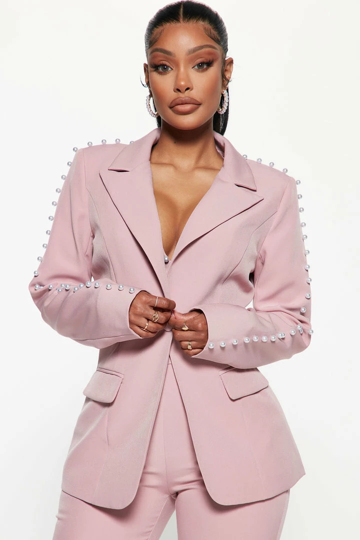 Fashion Nova Wide Leg Sets Pamela Pearl 3 Piece Blazer Pant Set - Blush