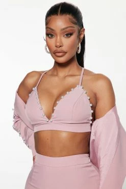 Fashion Nova Wide Leg Sets Pamela Pearl 3 Piece Blazer Pant Set - Blush