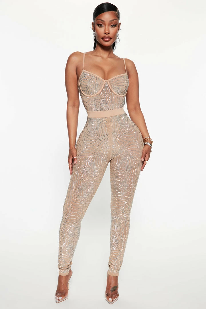 Fashion Nova Legging Sets Baddies Only Rhinestone Legging Set - Nude