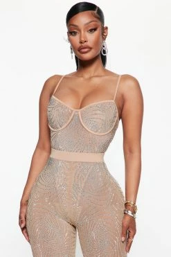 Fashion Nova Legging Sets Baddies Only Rhinestone Legging Set - Nude