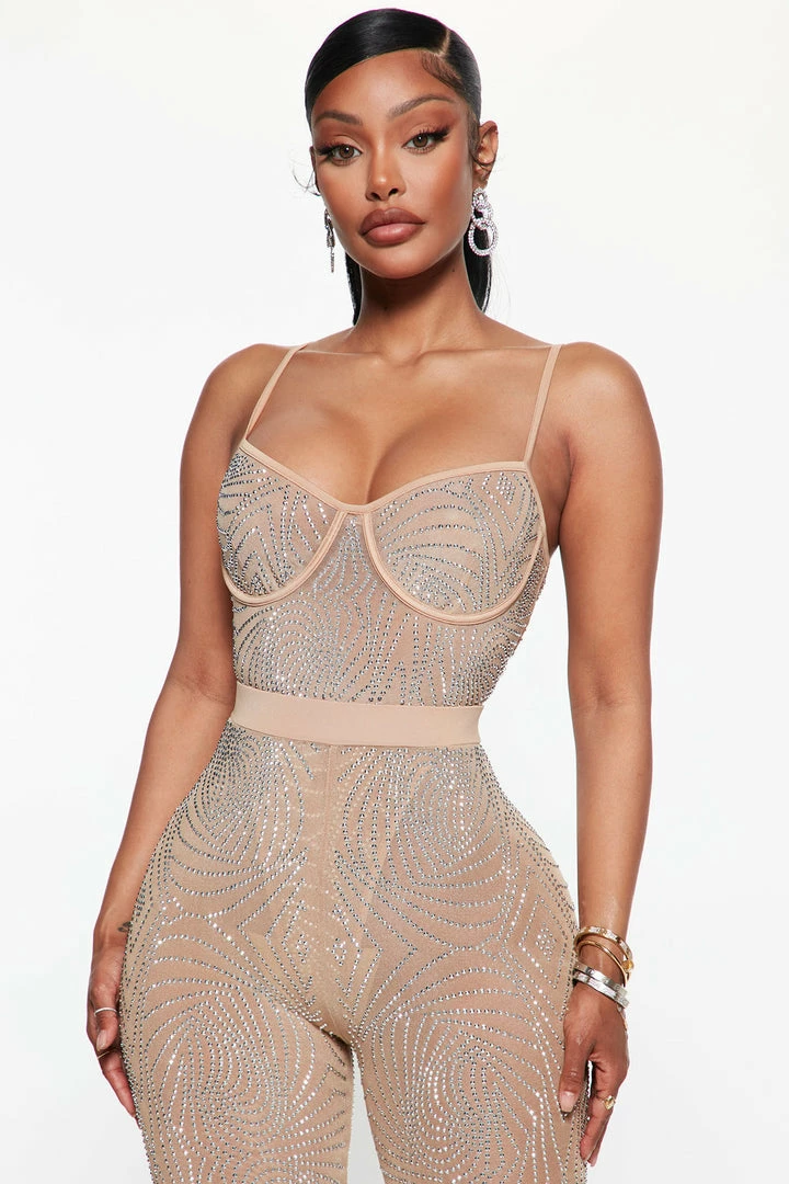 Fashion Nova Legging Sets Baddies Only Rhinestone Legging Set - Nude