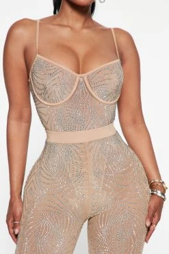 Fashion Nova Legging Sets Baddies Only Rhinestone Legging Set - Nude