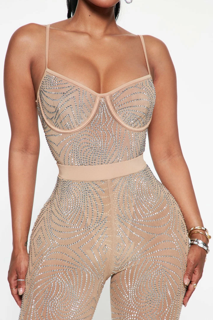 Fashion Nova Legging Sets Baddies Only Rhinestone Legging Set - Nude