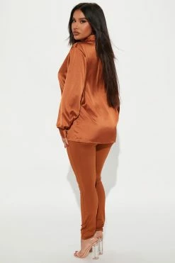 Fashion Nova Legging Sets Set The Mood Satin Legging Set - Copper