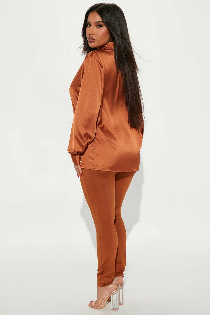 Fashion Nova Legging Sets Set The Mood Satin Legging Set - Copper