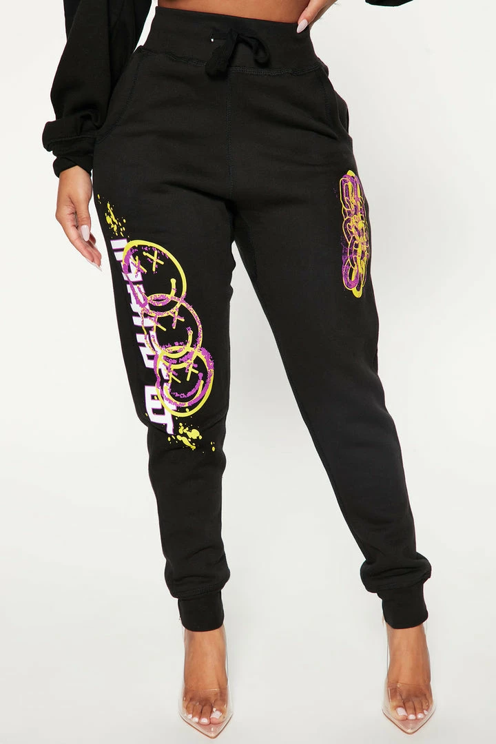 Fashion Nova Matching Separates Don't Forget To Smile Jogger Pant - Black