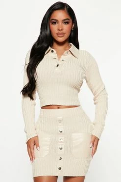 Fashion Nova Sweater Sets She's Cute Sweater Skirt Set - Taupe