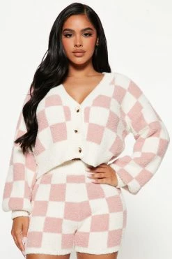 Fashion Nova Sweater Sets Chilled Out Ultra Cozy Short Set - Pink/combo