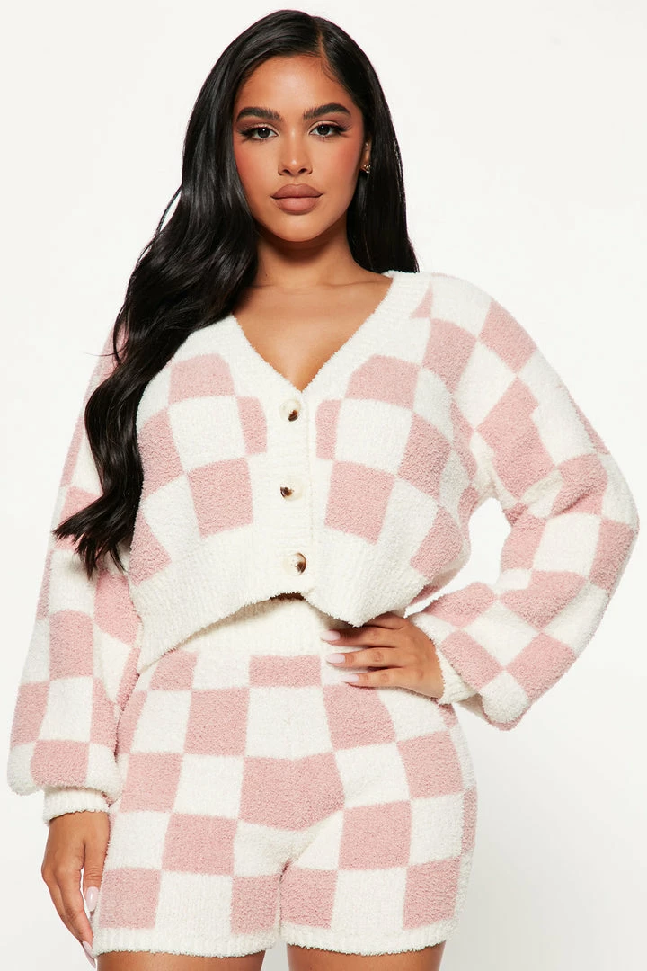 Fashion Nova Sweater Sets Chilled Out Ultra Cozy Short Set - Pink/combo