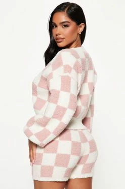Fashion Nova Sweater Sets Chilled Out Ultra Cozy Short Set - Pink/combo