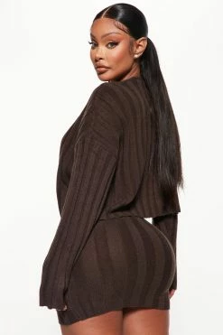 Fashion Nova So Seductive Sweater Skirt Set - Chocolate