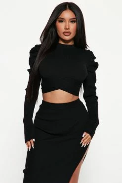 Fashion Nova Serena Sweater Skirt Set - Black Sweater Sets