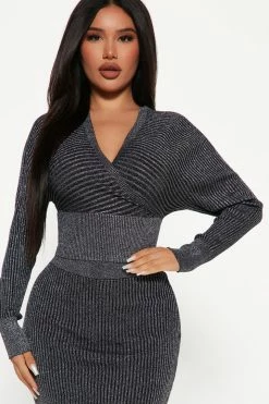 Fashion Nova Stay Close Sweater Skirt Set - Black