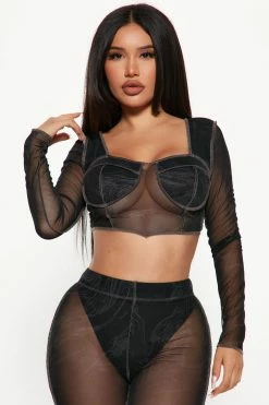 Fashion Nova Let's Go Out Mesh Legging Set - Black/Grey Legging Sets