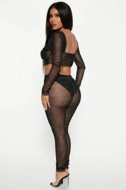 Fashion Nova Let's Go Out Mesh Legging Set - Black/Grey Legging Sets