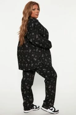 Fashion Nova Matching Separates Ditsy Floral Print Denim Shacket - Black