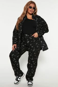 Fashion Nova Matching Separates Ditsy Floral Print Straight Leg Jeans - Black