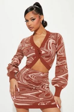 Fashion Nova Sophie Sweater Skirt Set - Brown/combo