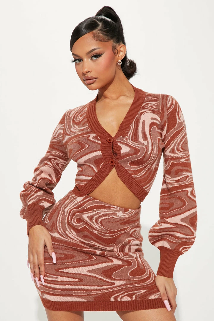 Fashion Nova Sophie Sweater Skirt Set - Brown/combo