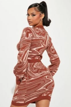 Fashion Nova Sophie Sweater Skirt Set - Brown/combo