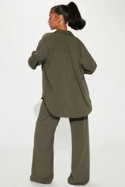 Fashion Nova Casual Days Pant Set - Olive Wide Leg Sets