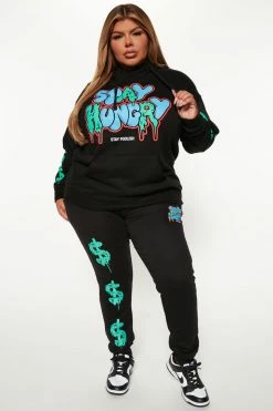 Fashion Nova Stay Hungry Graphic Hoodie - Black Matching Separates