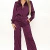 Fashion Nova Office Favorite Satin Pant Set - Plum