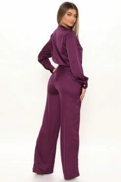 Fashion Nova Office Favorite Satin Pant Set - Plum