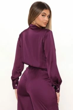 Fashion Nova Office Favorite Satin Pant Set - Plum