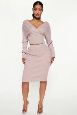 Fashion Nova Sweater Sets Stay Close Sweater Skirt Set - Pink