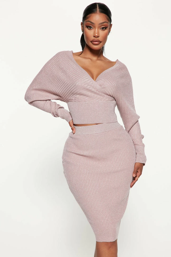 Fashion Nova Sweater Sets Stay Close Sweater Skirt Set - Pink