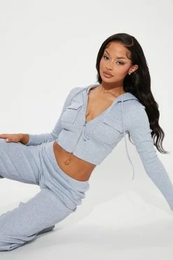 Fashion Nova Ready For The Weekend Pant Set - Heather Grey Wide Leg Sets